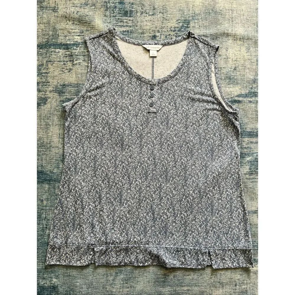 Liz Claiborne Blue Ivory Floral Print Sleeveless Blouse Large